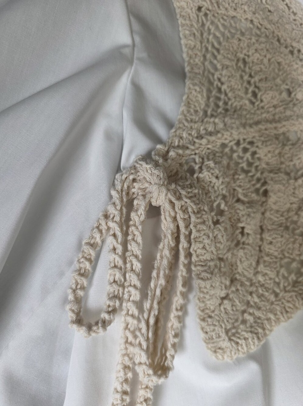 ANNIEWEAR Cream Crochet Knit Vest Over Cream Shirt Dress SIZE M, USED LAKE NEW. - Picture 6 of 12